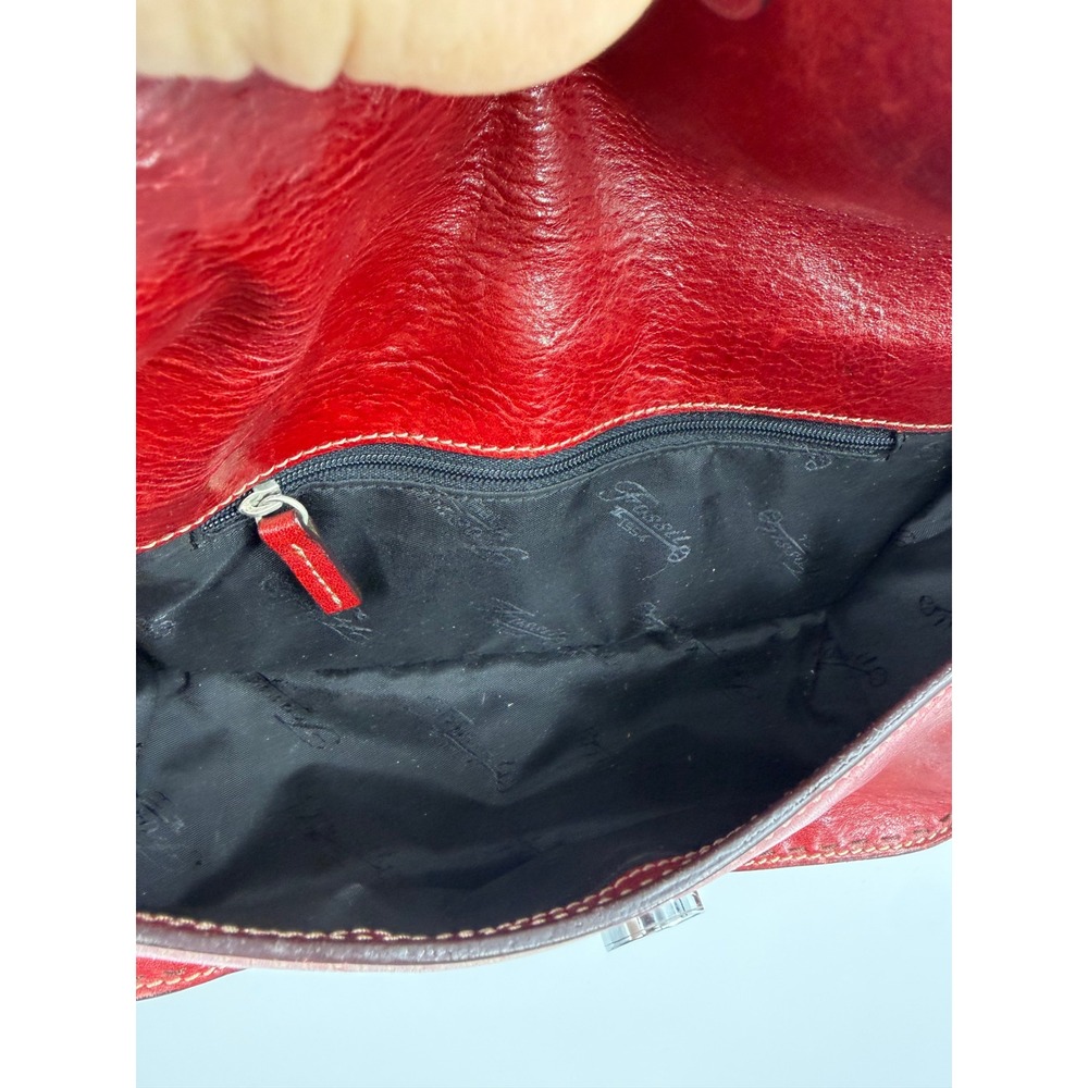 Fossil Vintage Leather Shoulder Bag Womens Small Red Whipstitch Flap Baguette - Picture 7 of 11